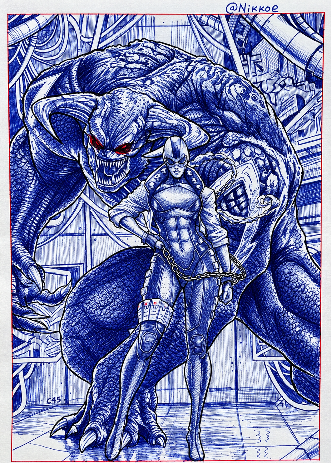 Cyber-Beast & Guardian | Hand-Drawn Ballpoint Pen Concept Art